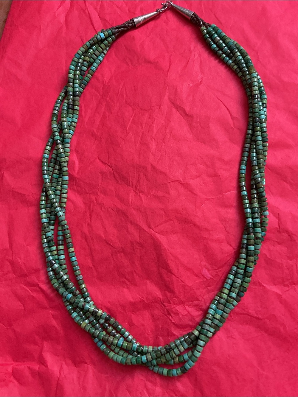 Genuine Green Turquoise 5-Strand Necklace Southwestern Heishi